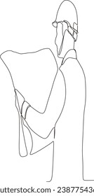 continuous line illustration of a man becoming a building architect