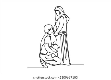 continuous line illustration of a man kneeling in front of a woman