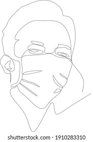 a continuous line illustration of a man wearing a mask so he doesn't catch the corona virus
