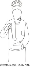 continuous line illustration of a man wearing a chef's shirt