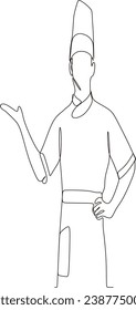 continuous line illustration of a man wearing a chef's shirt