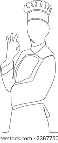 continuous line illustration of a man wearing a chef's shirt