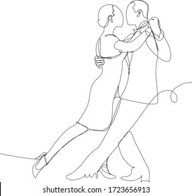 Continuous line illustration of a pair of tango dancers. Couple dance, free time. Black line on white background.