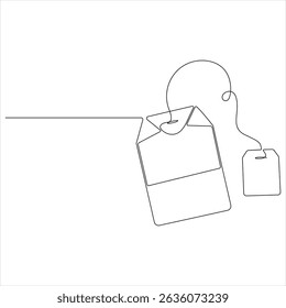 Continuous Line Illustration of a paper Tea bag Warm Herbal Drink for a Refreshing Morning