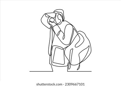 continuous line illustration of photographer taking a picture