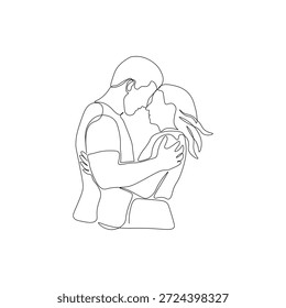 Ilustração de linha contínua de casal romântico abraçando e beijando. Linha Arte Conceito Minimalista de Amor, Paixão, Intimidade, Confiança e Conexão Emocional
