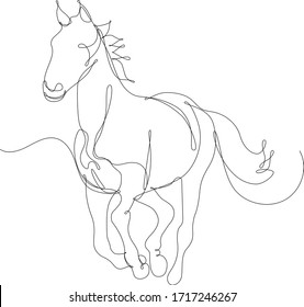 Continuous line illustration of a running horse.Vector illustration on white background.