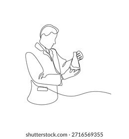 Continuous Line Illustration of Scientist Examining Laboratory Flask. Minimalist Line Art Concept of Research, Science Experiment, and Innovation