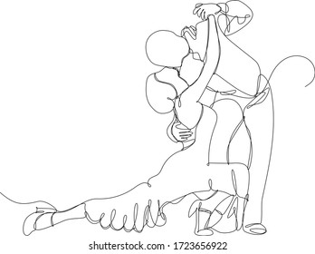 Continuous line illustration of tango dancers.Couple dance, free time. Black line on white background.