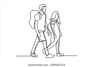 continuous line illustration of two mountain climbers