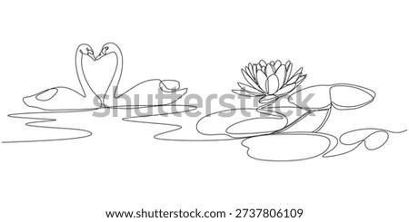 Continuous line illustration of a vector design of a lotus flower and two swans for Vesak Day Stock photo © 
