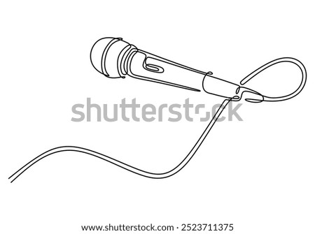 Continuous line illustration of a wired microphone. Highlights the importance of sound in performances and recordings in a minimalist approach.