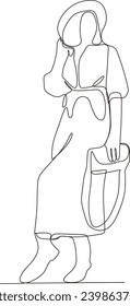 continuous line illustration of young beautiful woman in style