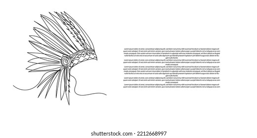 Continuous Line Indian Tribal Headdress. One Line Drawing Of Native American Head Accessories