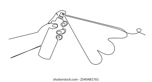 continuous line of insect spray.one line drawing of human hand spraying insects.single line vector illustration of exterminating insects with spray.isolated white background