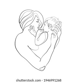 Continuous line international mothers day mother holding a child love happiness vector illustration hand drawn style illustration