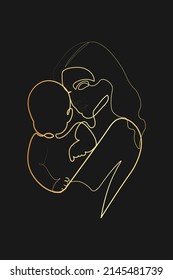 Continuous line international mothers day mother holding a child love happiness vector illustration hand drawn style illustration