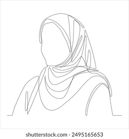  continuous line of islamic woman beautiful muslim girl, Perfect for beauty logo.