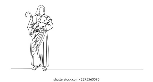 continuous line jesus christ carrying lamb.single line jesus love.abstract line art of god jesus.