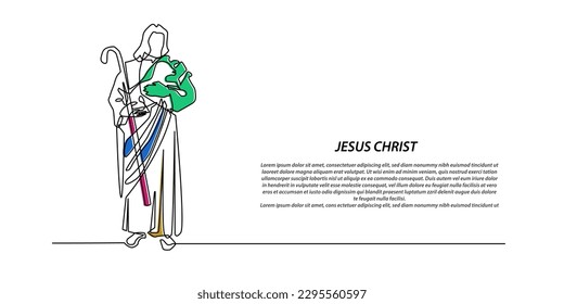 continuous line jesus christ carrying lamb.single line jesus love.abstract line art of god jesus.