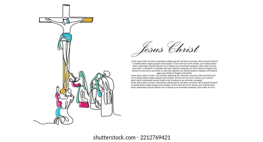 continuous line of Jesus christ.one line drawing of the Lord jesus being overtaken.line art of the event of the crucifixion of jesus christ