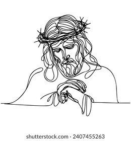 continuous line of Jesus christ.one line drawing of the Lord jesus being overtaken.line art of the event of the crucifixion of jesus christ