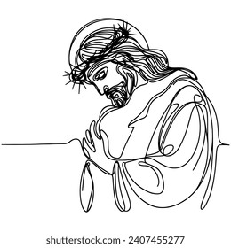 continuous line of Jesus christ.one line drawing of the Lord jesus being overtaken. line art of the event of the crucifixion of jesus christ