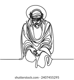 continuous line of Jesus christ.one line drawing of the Lord jesus being overtaken.line art of the event of the crucifixion of jesus christ