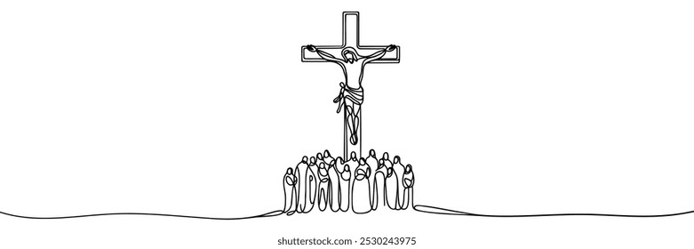 continuous line of Jesus christ.one line drawing of the Lord Jesus being overtaken .line art of the event of the crucifixion of Jesus Christ