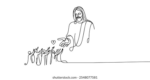 linha contínua de Jesus alcançando e dando amor.um desenho de linha do Senhor Jesus dando amor ao povo.linha única ilustração vetor.fundo branco isolado