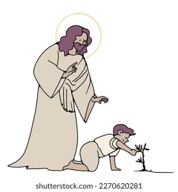 Continuous line Jesus's prayer wishes are religious concepts in a simple line. Hand-drawn style illustration vector Bible