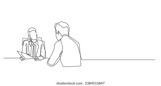 continuous line of job interviews.single line of a person looking for a job and being interviewed.isolated white background