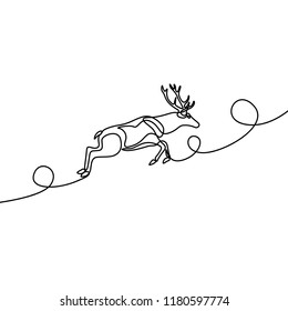 Continuous line jumping elk. Vector illustration.