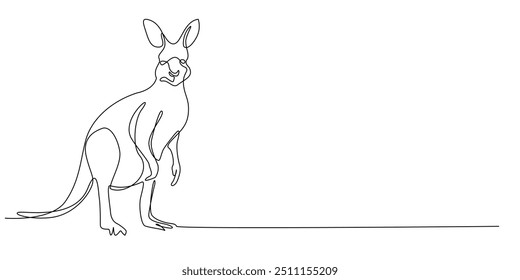 Línea continua de canguro. Dibujo de una línea de canguro de pie. Ilustración vectorial de una sola línea de animal marsupial. Movimiento editable. Fondo blanco aislado