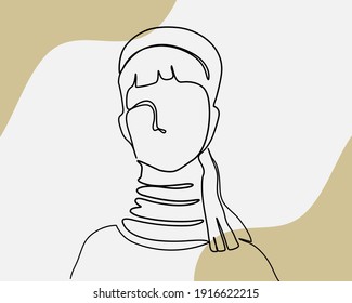 Continuous line, Karen Long Neck woman. Drawing of set Local. (Vector illustration one line drawing)