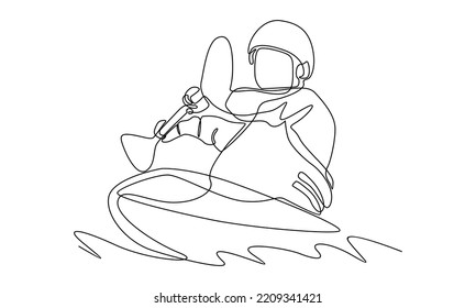 Continuous Line Of Kayaker Doing Extreme Rafting On Wave