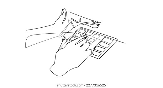 continuous line of keeping pins secret. single line closing the pin by hand. secure transaction keep pin secret