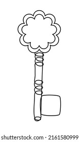 Continuous line key drawing. Hand drawn minimalist key illustration for hotel room, home, car, locker. Vector element for real estate sale or rental. Access icon outline, fairytale house, magical door