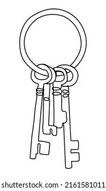 Continuous line key drawing. Hand drawn minimalist keys on a ring illustration for brokerage sale, new home. Vector element for real estate. Access icon outline, web security and online safety concept