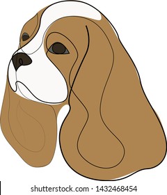 Continuous line King Charles Cavalier. Single line minimal style King Charles Spaniel dog vector illustration. Portrait