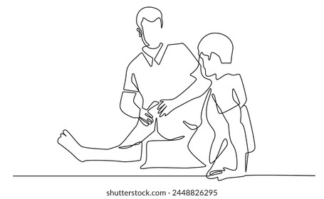 línea continua de lesión de rodilla. una línea Ilustración vectorial del tratamiento de psicoterapia lesión de curación de la rodilla. fondo blanco aislado