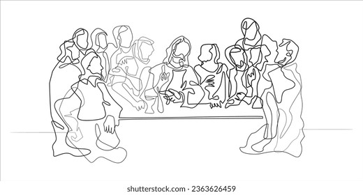 continuous line last supper of jesus christ.single line last supper vector.isolated white background