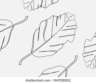 Continuous line, Leaves of a plant . Drawing of set Pattern. (Vector illustration one line drawing)