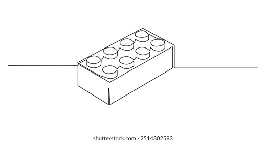 continuous line lego.one line drawing of lego wall pieces.children's lego toys.single line illustration.isolated white background