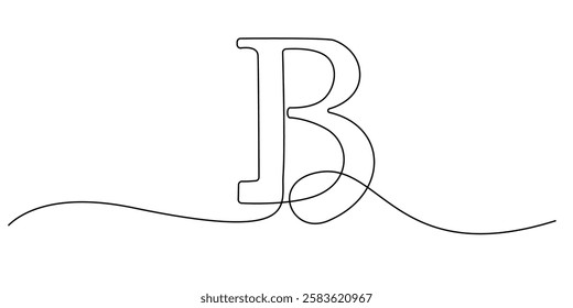 continuous line letter B.one line drawing of identity sign starting with letter B.single line vector illustration.isolated white background