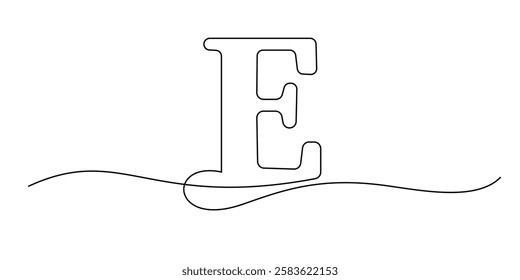 continuous line letter E.one line drawing of identity sign starting with letter E.single line vector illustration.isolated white background