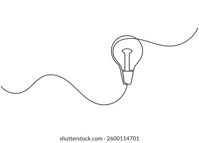 Continuous line light bulb one line drawing minimalist style isolate outline vector icon