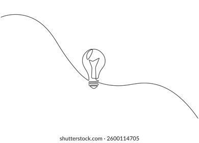Continuous line light bulb one line drawing minimalist style isolate outline vector icon