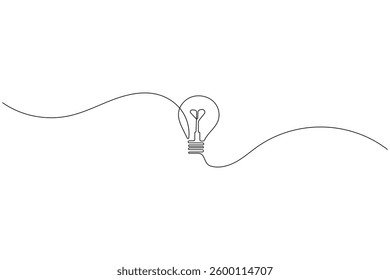 Continuous line light bulb one line drawing minimalist style isolate outline vector icon