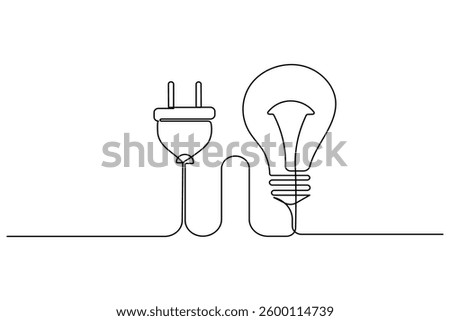 Continuous line light bulb one line drawing minimalist style isolate outline vector icon